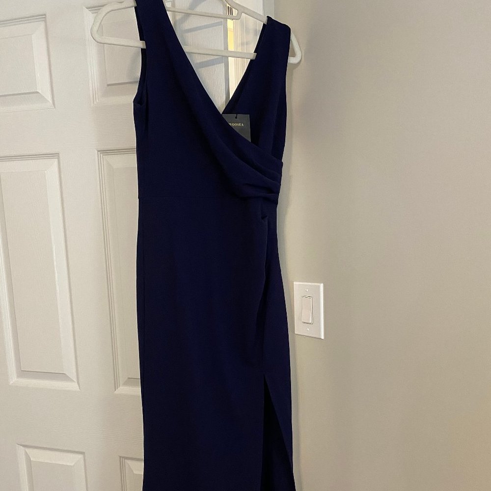 Navy Floor Length Dress with Slit